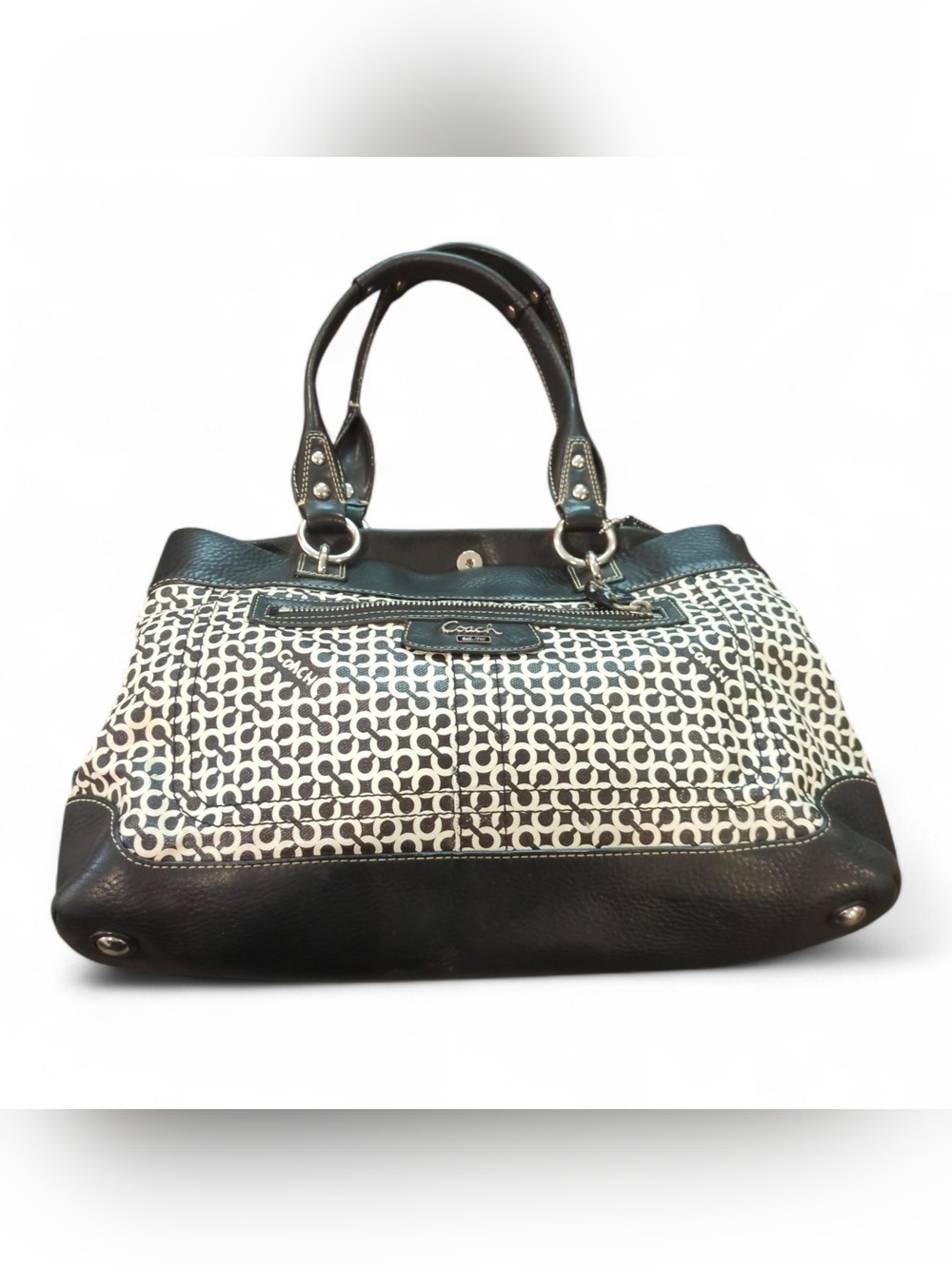 Coach #13532 Penelope Op Art Black and White  Satchel Leather & Coated Canvas